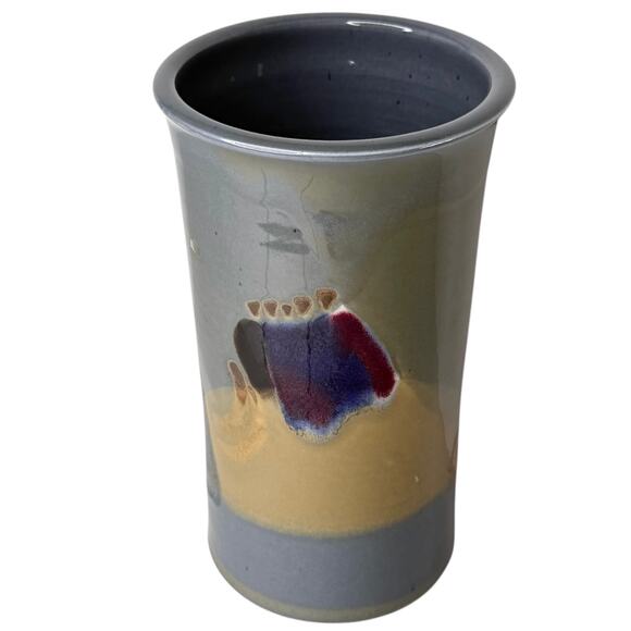 Studio Art Pottery VASE Gray Multi Glaze 9" Alan G Vigland American Crock Signed - Picture 2 of 9